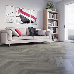 Фото - Кварцевый ламинат Fargo Паркет Английская ёлка Дуб Вулканический Пляж